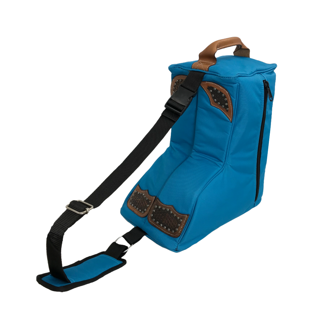 Premium Padded Western Boot Bag with Tooled Leather, Turquoise
