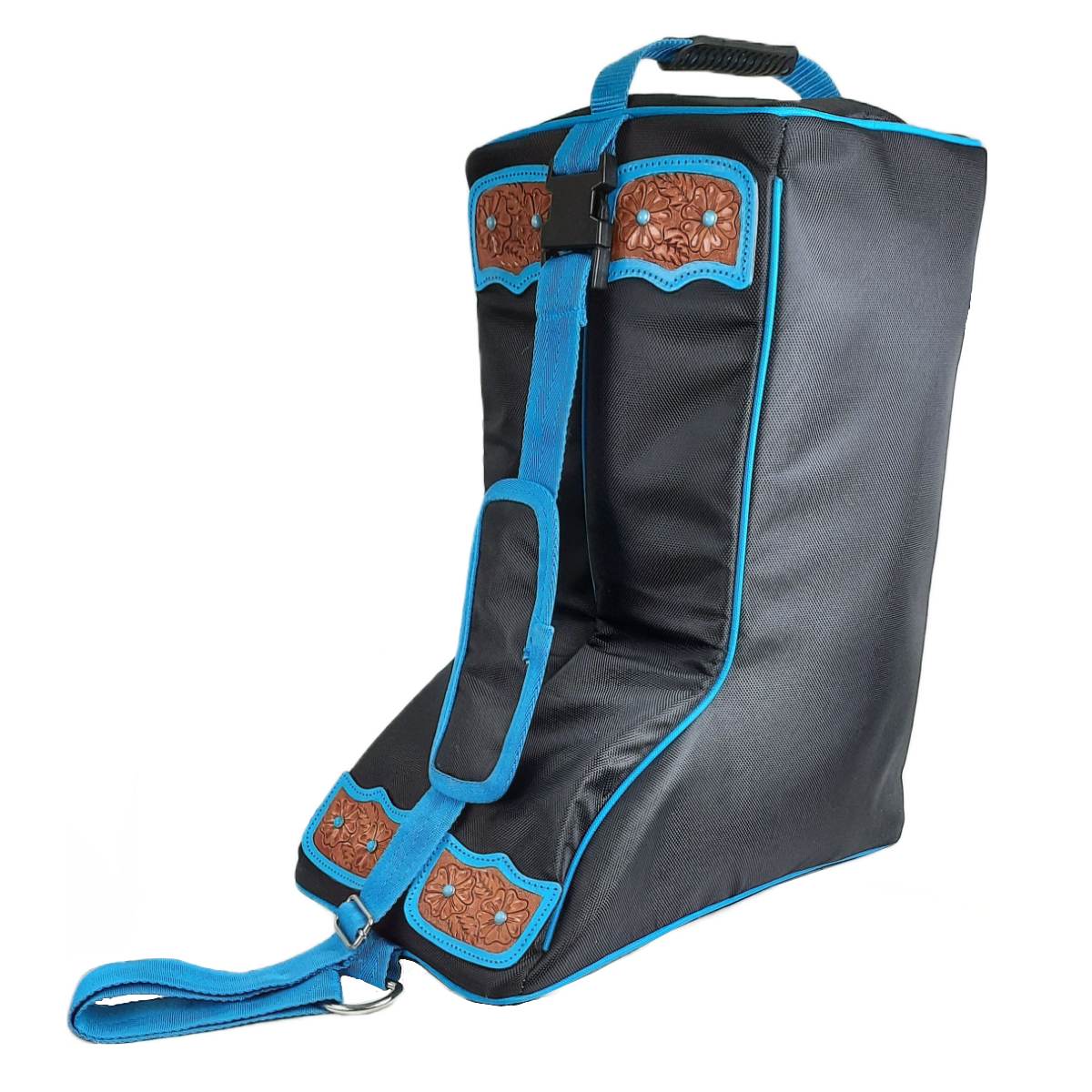 Western Boot Bag with Tooled Leather, Turquoise Flower