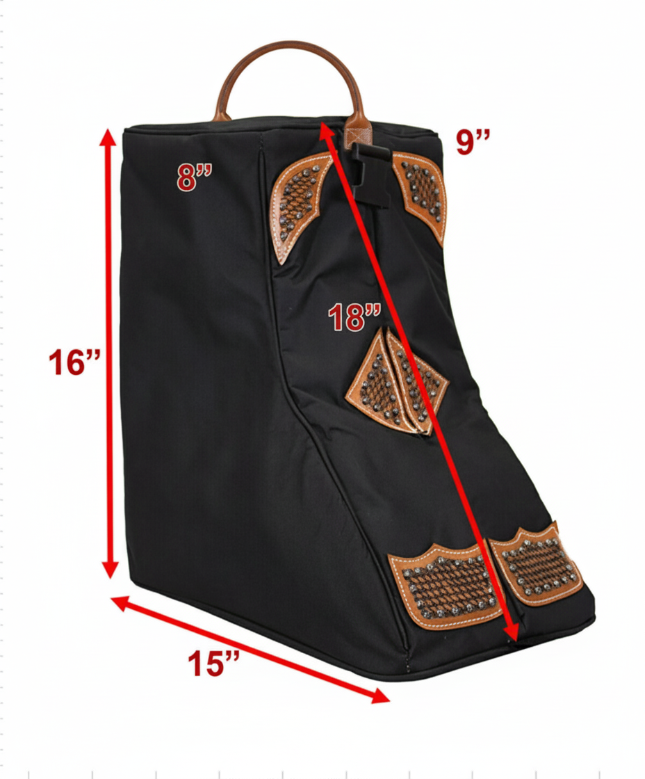 Premium Padded Western Boot Bag with Tooled Leather, Turquoise