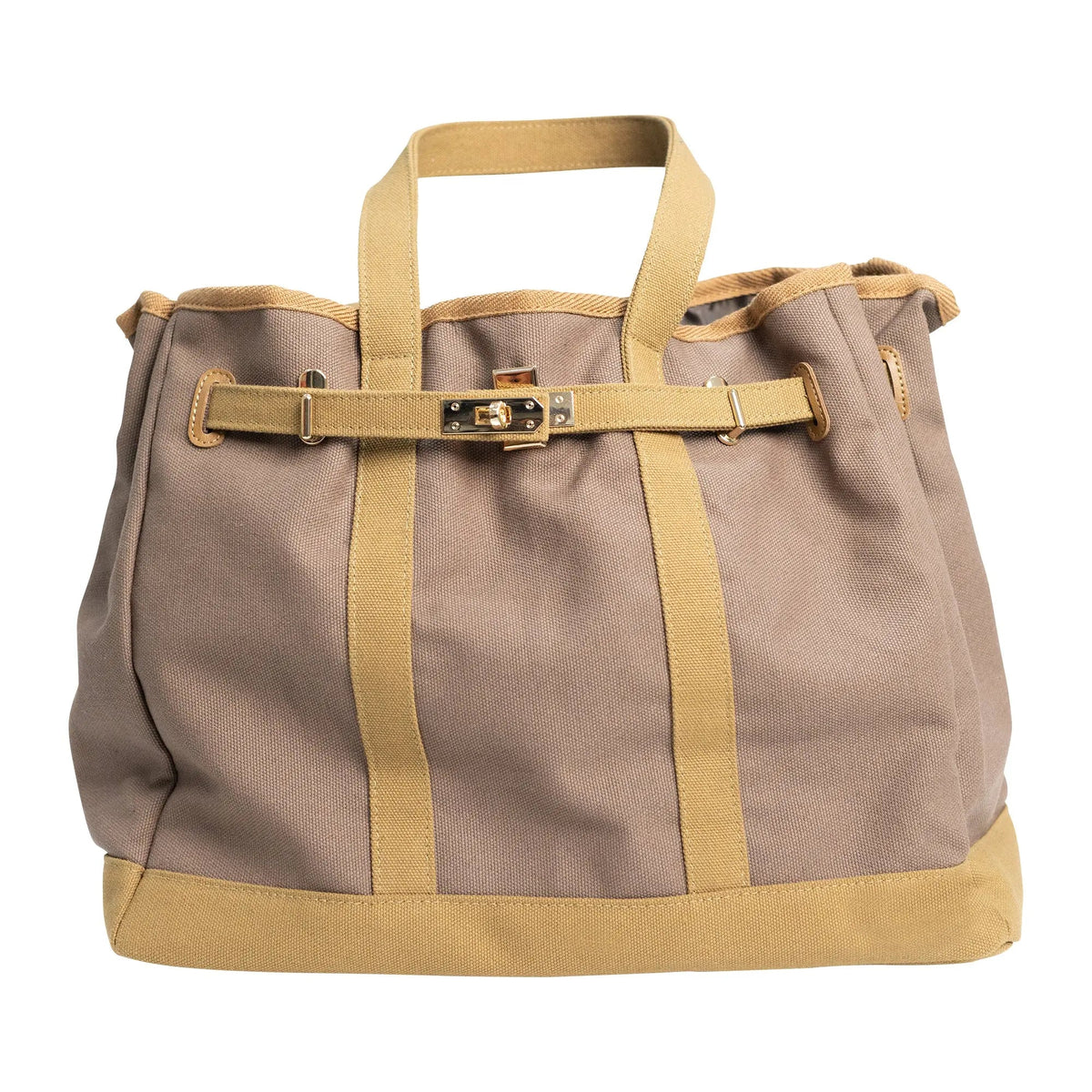 Canvas Barn Tote with Gold Hardware, Tan