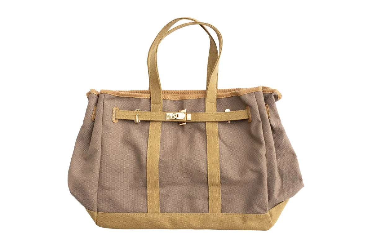 Canvas Barn Tote with Gold Hardware, Tan