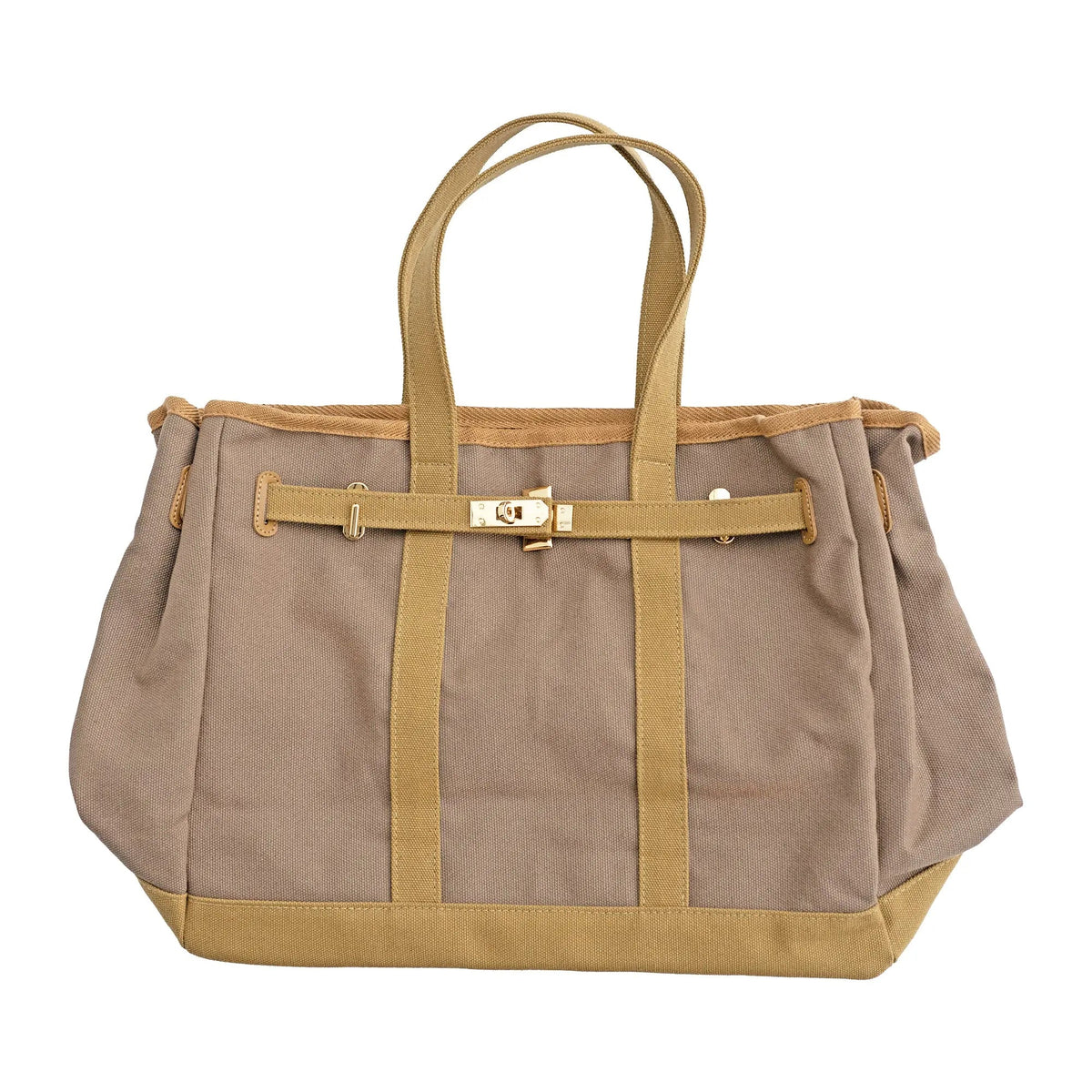 Canvas Barn Tote with Gold Hardware, Tan