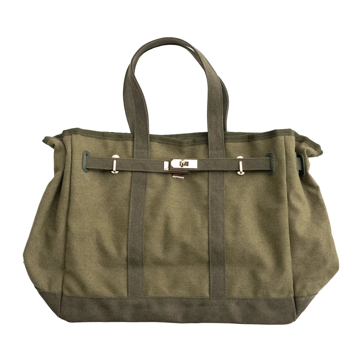Canvas Barn Tote with Gold Hardware, Military Olive