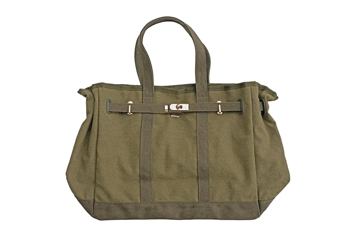 Canvas Barn Tote with Gold Hardware, Olive Green