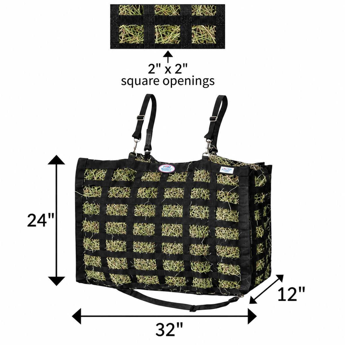 4 Sided Slow Feeder Hay Bag, 1 Bale, 2 in Openings
