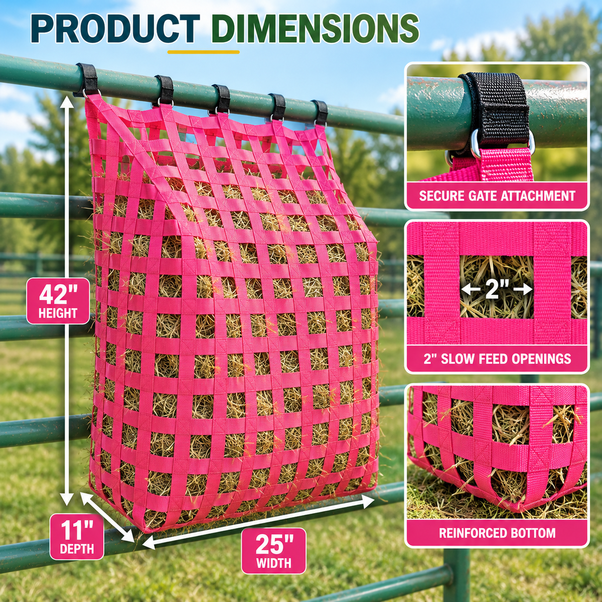 Gate Mount Slow Feed Hay Feeder, 2 in Openings