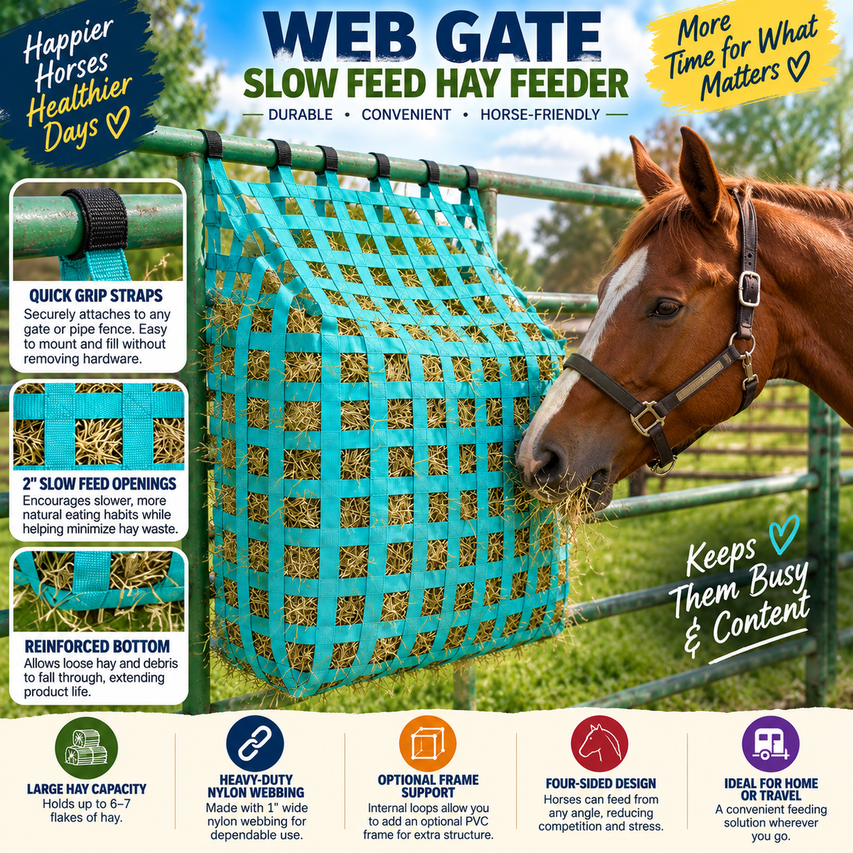 Gate Mount Slow Feed Hay Feeder, 2 in Openings