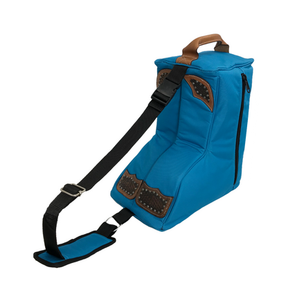 Premium Padded Western Boot Bag with Tooled Leather, Turquoise
