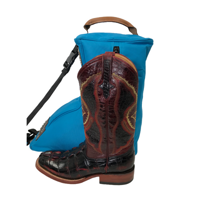 Premium Padded Western Boot Bag with Tooled Leather, Turquoise