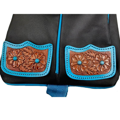 Western Boot Bag with Tooled Leather, Turquoise Flower