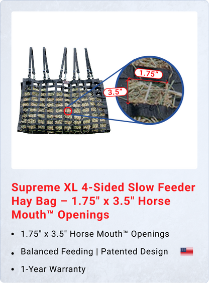 XL 4 Sided Slow Feeder Hay Bag, 1.75 x 3.5 in Openings
