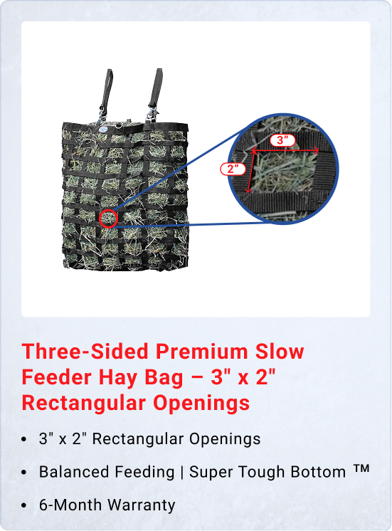 3 Sided Slow Feeder Hay Bag, 3 x 2 in Openings