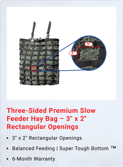 3 Sided Slow Feeder Hay Bag, 3 x 2 in Openings