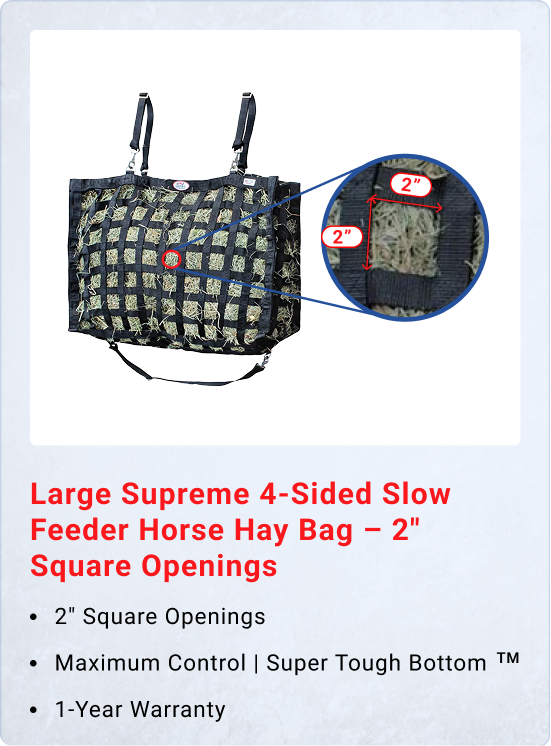 4 Sided Slow Feeder Hay Bag, 1 Bale, 2 in Openings
