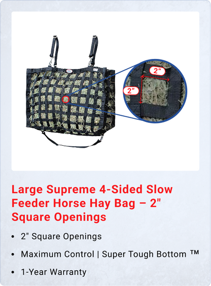 4 Sided Slow Feeder Hay Bag, 1 Bale, 2 in Openings