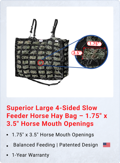4 Sided Slow Feeder Hay Bag, 1 Bale, 3.5 x 1.75 in Openings