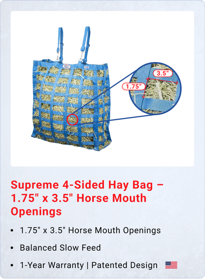 4 Sided Slow Feeder Hay Bag, 1.75 x 3.5 in Openings