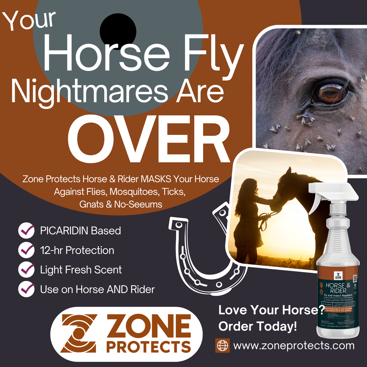 Zone Horse & Rider Fly Repellent, 32 oz Trigger Spray