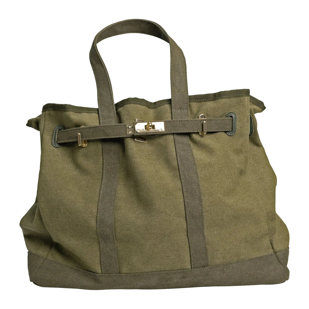 Canvas Barn Tote with Gold Hardware, Military Olive