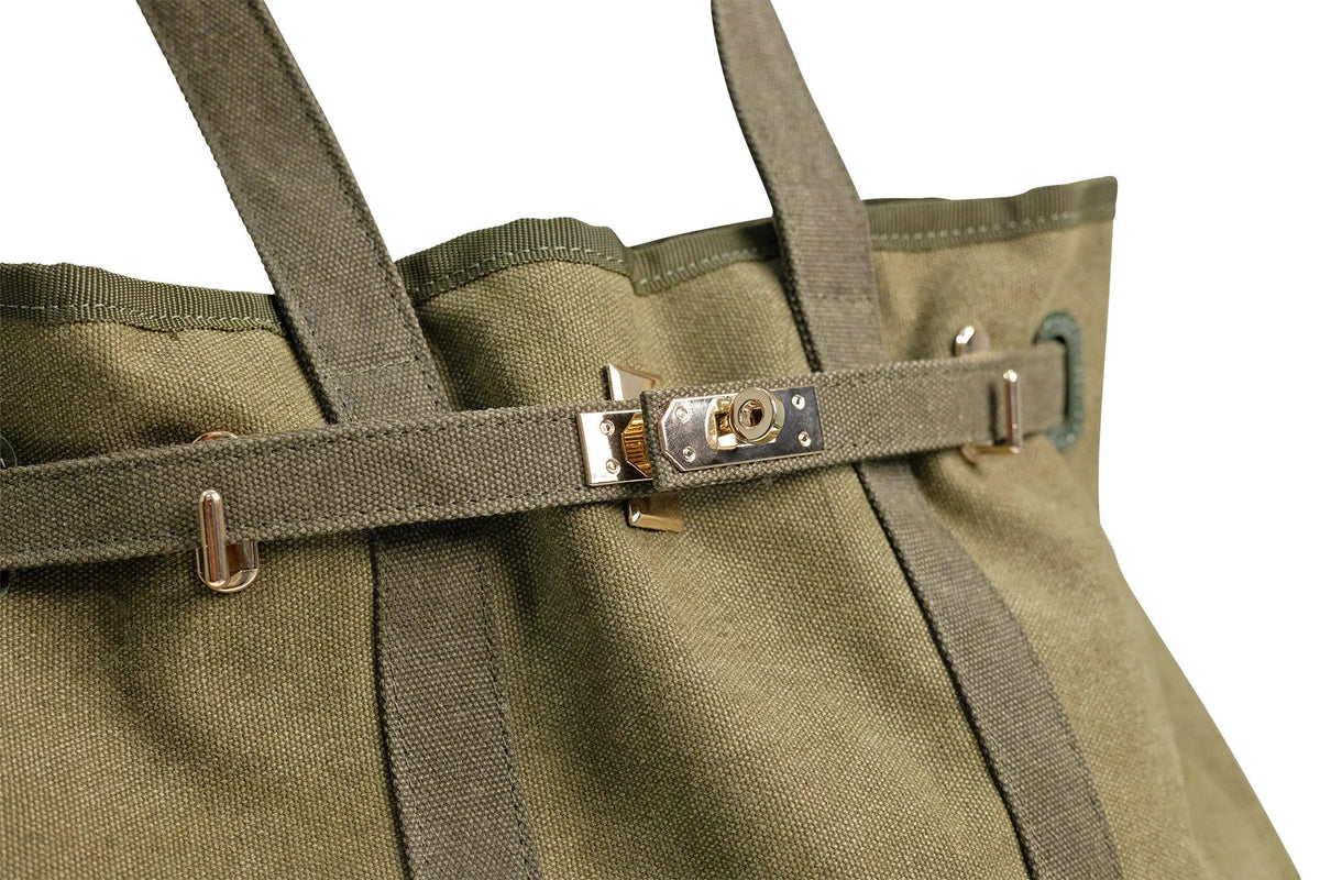 Canvas Barn Tote with Gold Hardware, Military Olive