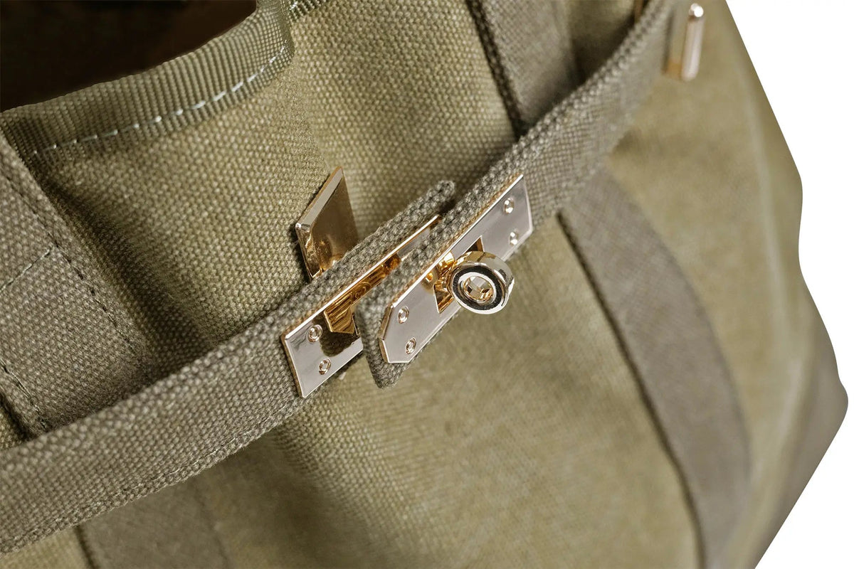 Canvas Barn Tote with Gold Hardware, Olive Green