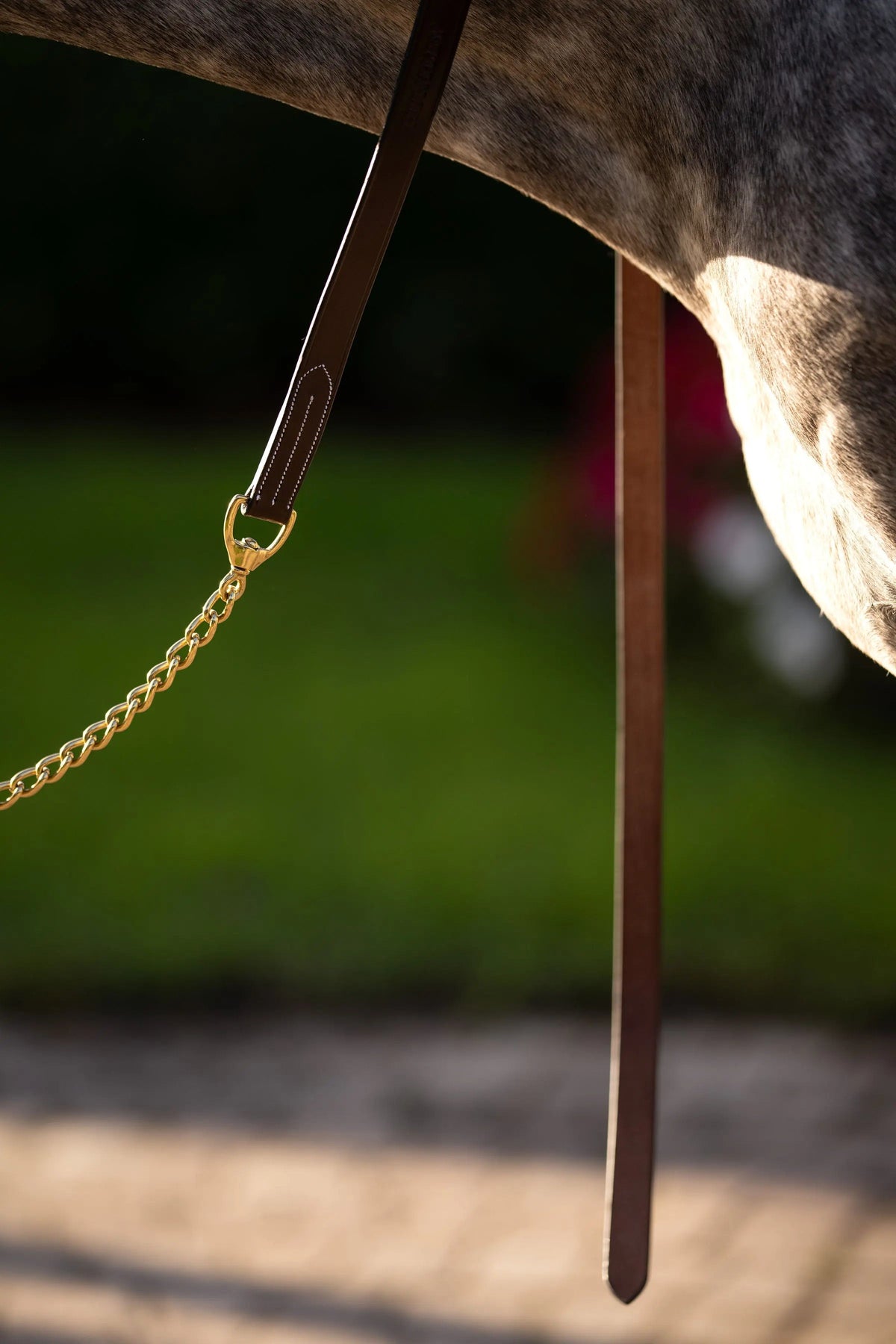 Huntley Equestrian English Leather Lead with Brass Chain