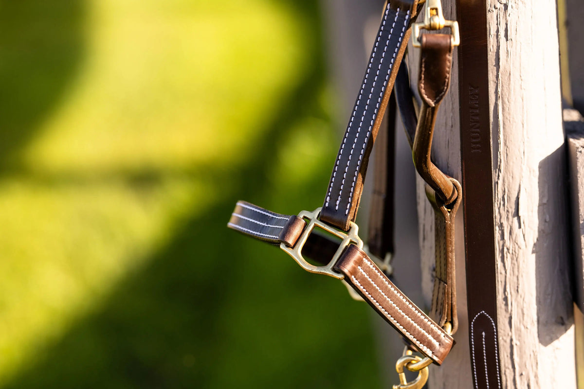 Huntley Equestrian English Leather Lead with Brass Chain
