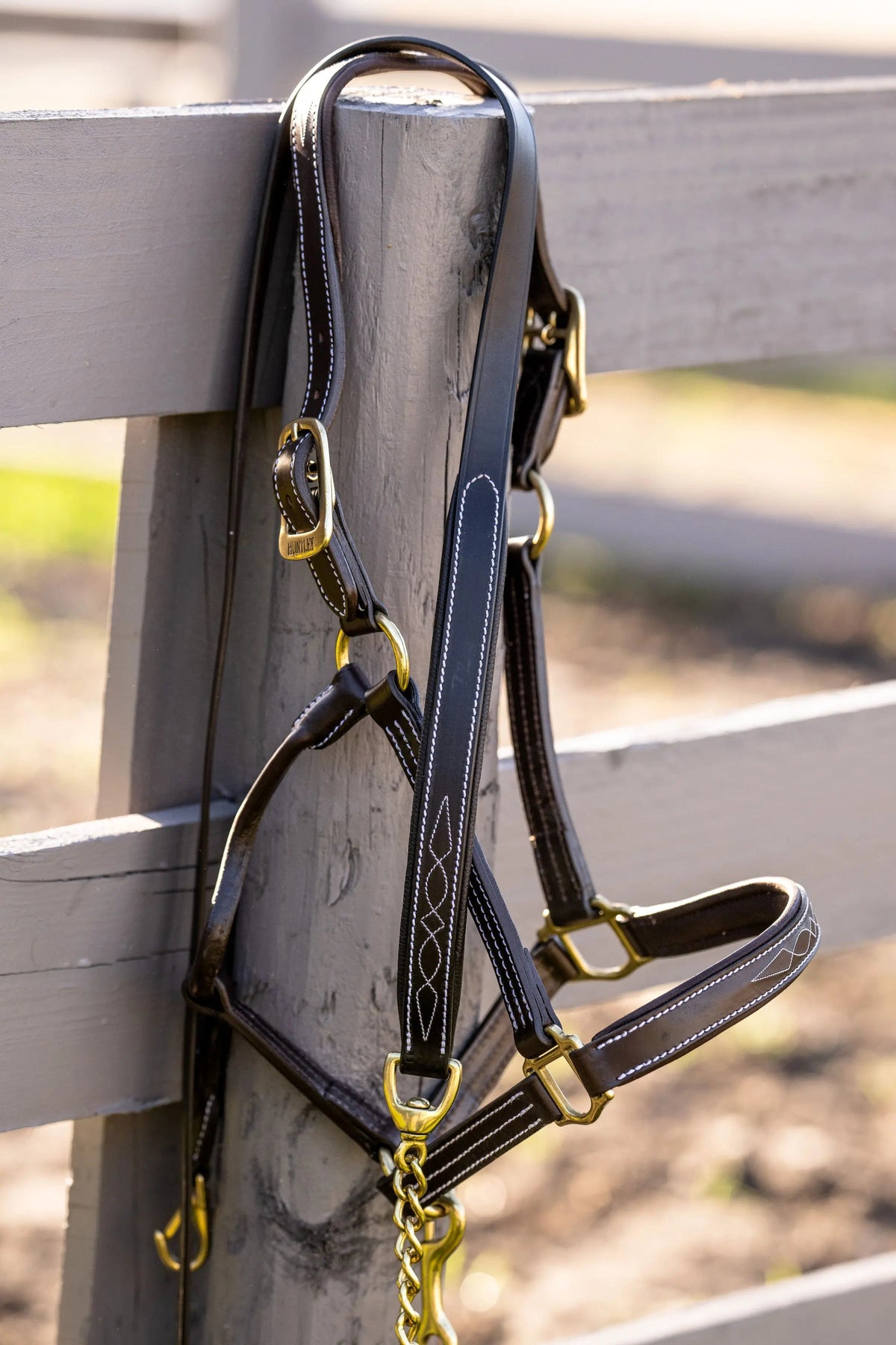 Huntley Equestrian English Leather Lead with Brass Chain