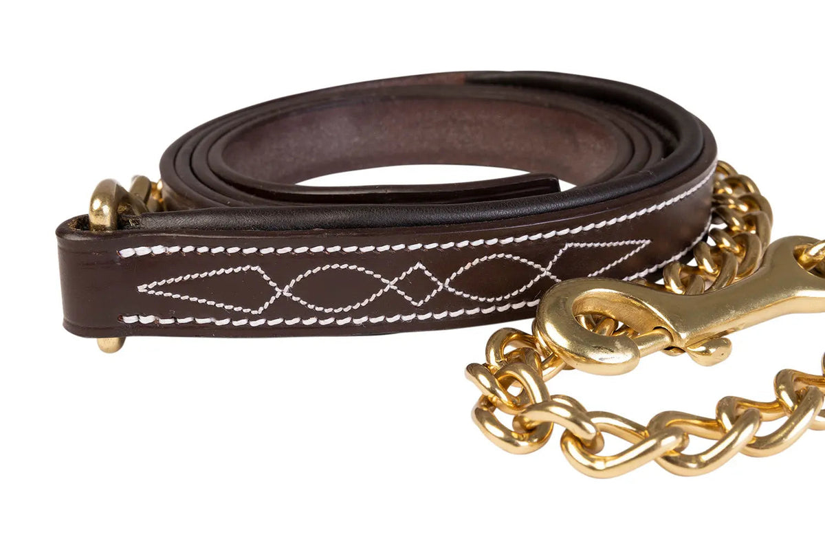Huntley Equestrian English Leather Lead with Brass Chain