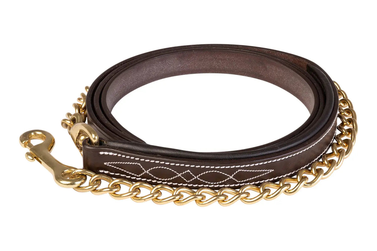 Huntley Equestrian English Leather Lead with Brass Chain