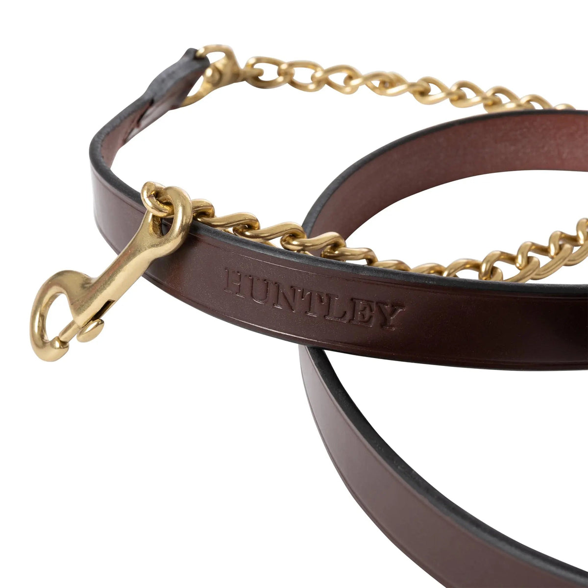 Huntley Equestrian English Leather Lead with Brass Chain