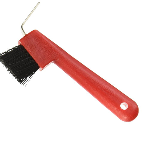 Hoof Pick with Stiff Brush, Rubber Grip, Red or Blue